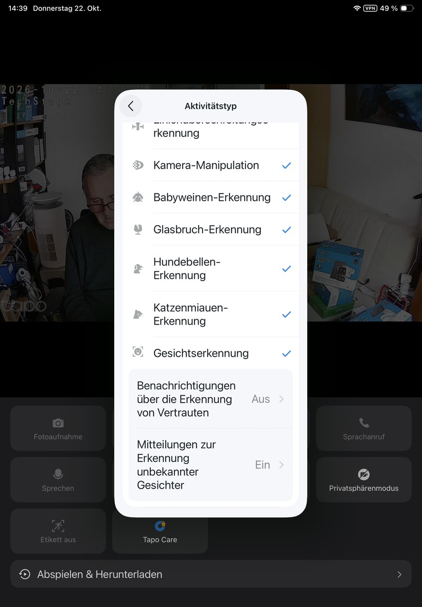 Benachrichtigungen von erkannten Gesichtern lassen sich ausschalten.
