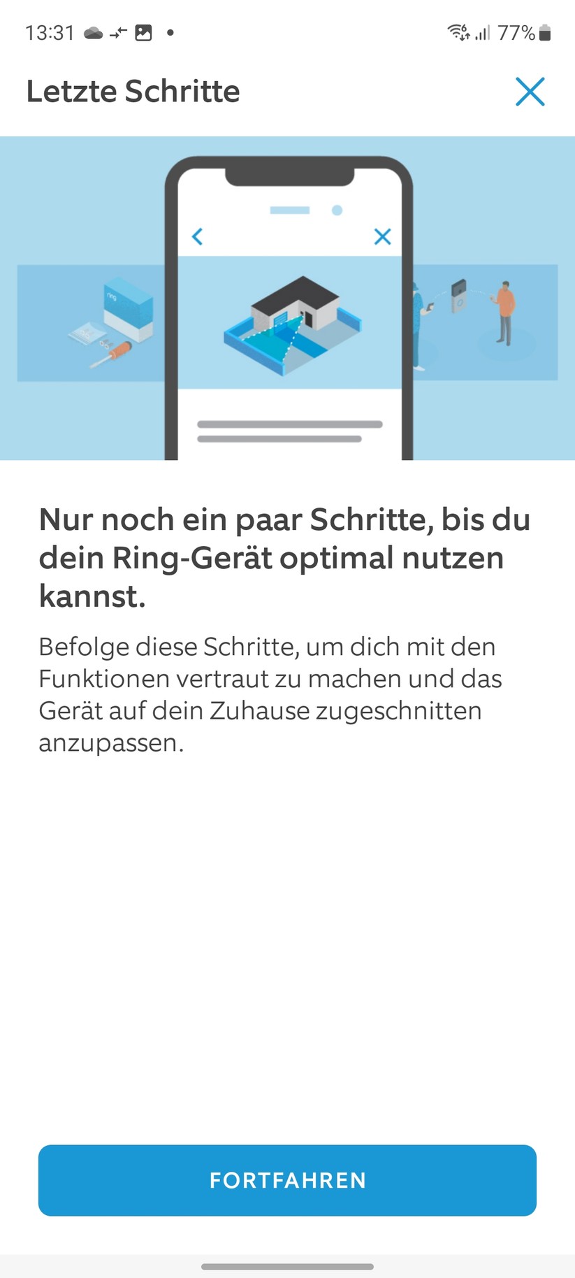 Ring Stick Up Cam Pro Akku: Die Einrichtung ist einfach und bietet viele Erläuterungen zur Kamera. Vorbildlich.