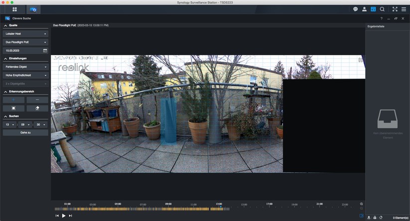 Synology Surveillance Station: Mit "Clevere Suche" bietet die Surveillance-Station leistungsfähige Analysemethoden. So kann die Software nach vermissten Objekten suchen. 