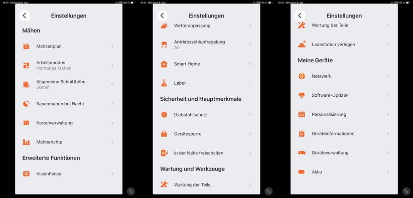 Navimow-App: Einstellungen