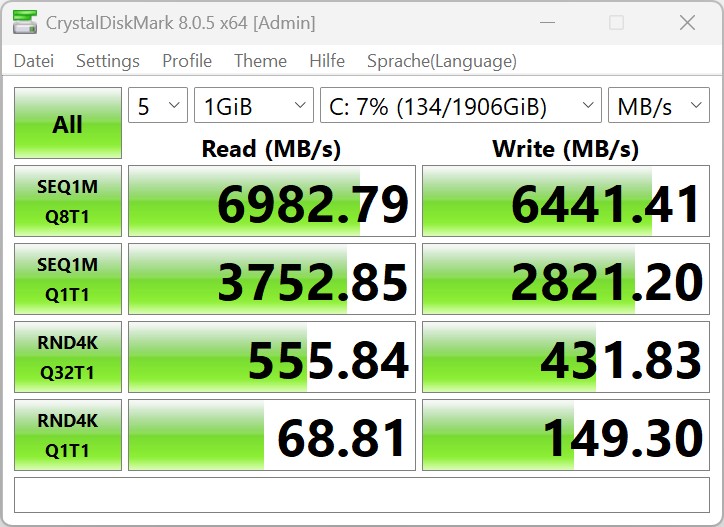 Asus NUC ROG 15: Crystaldiskmark