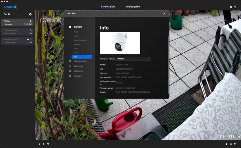 Reolink Argus PT Ultra: Einstellungen mit Desktop-App