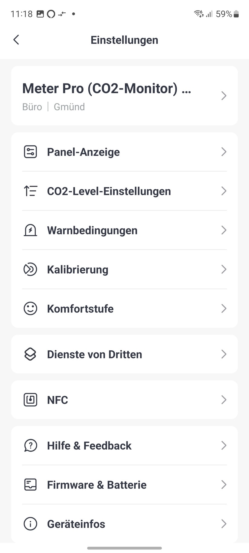 Switchbot Meter Pro CO₂: Die Switchbot-App erlaubt eine umfassende Konfiguration des Geräts. Man kann etwa Warnbedingungen zu jedem Sensor definieren.