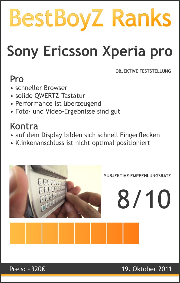 BestBoyZ Ranks zu dem Sony Ericsson Xperia pro