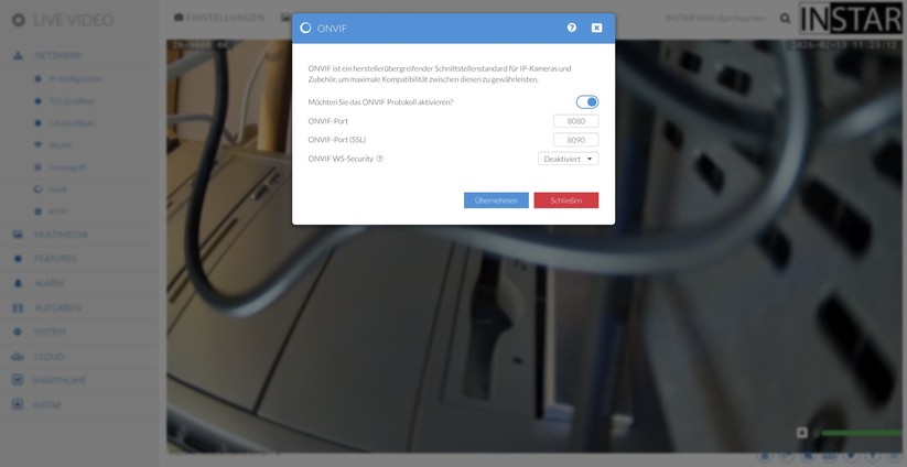 Die Konfiguration der IN-9808 4K erfolgt wahlweise über die App Instar Vision oder die Weboberfläche. Während sich grundlegende Funktionen bequem per App einrichten lassen, stehen erweiterte Optionen wie Onvif und MQTT nur über das Webinterface zur Verfügung.