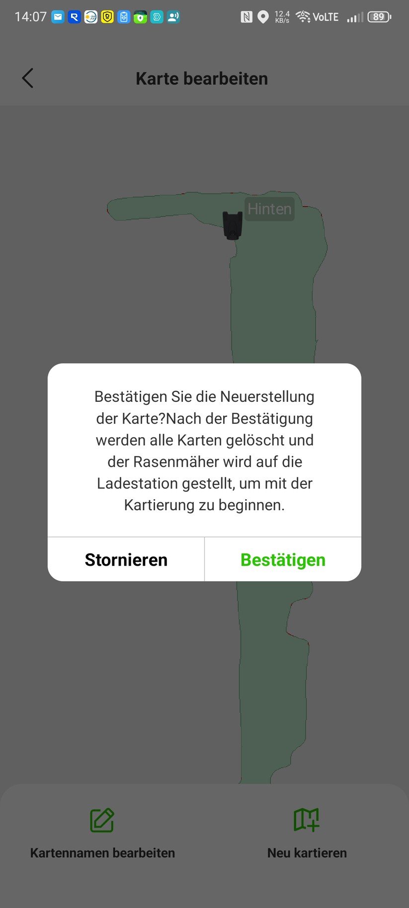 Im zweiten Test-Garten, der von festen Begrenzungen und einer Terrasse mit Steinplatten umgeben ist, funktioniert das Auto-Mapping einwandfrei.