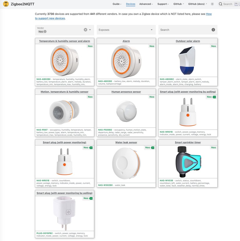 Human Presence Sensor Pro: Der Hersteller Neo bietet noch weitere Smart-Home-Geräte, die kompatibel zu Zigbee2MQTT sind.