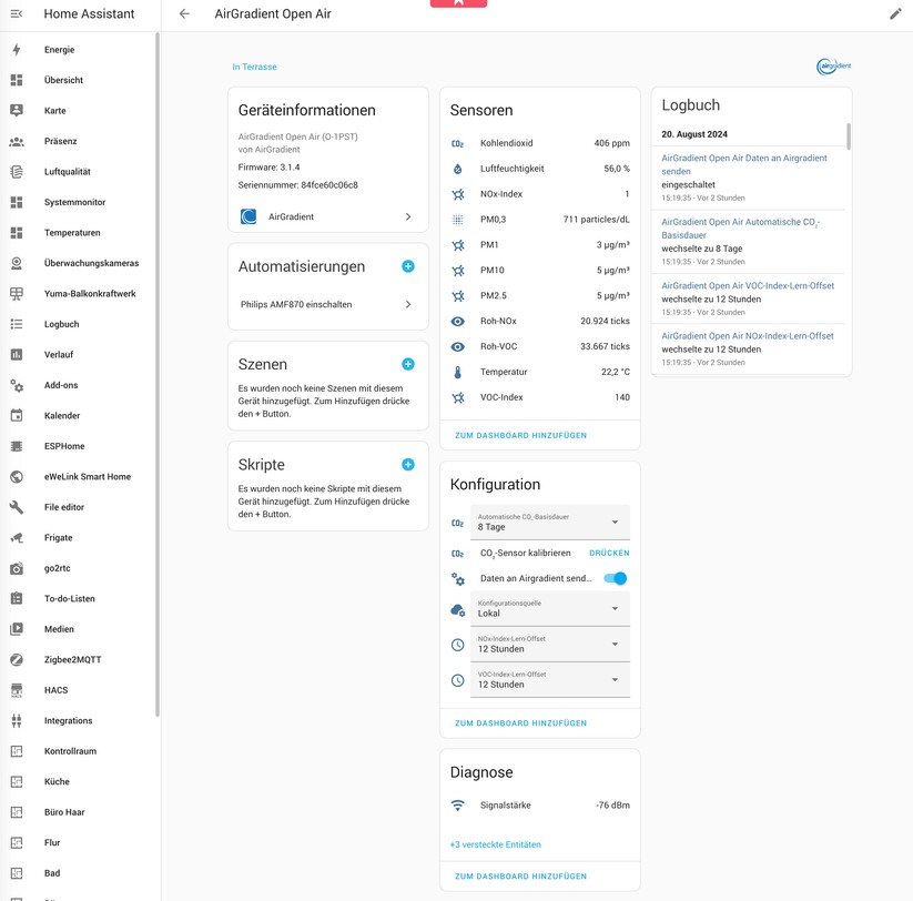 Air Gradient Open Air: Integration in Home Assistant