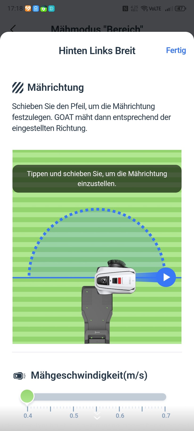 Die App erlaubt die Konfiguration alle relevanten Mähparameter pro Zone. 