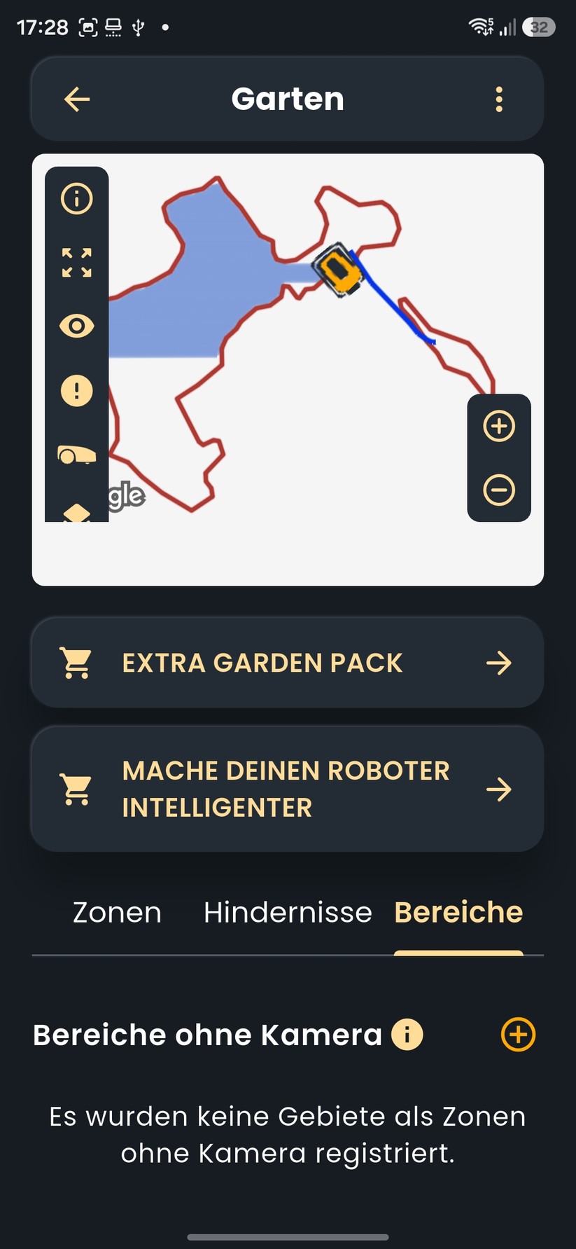Der Funktionsumfang der App ist recht groß. Der A 6v verwaltet bis zu zehn Mähbereiche, zusätzlich sind bis zu 50 Sperrzonen vorgesehen. In der App lassen sich virtuelle Grenzen, Transferwege und Ausschlussbereiche anlegen.