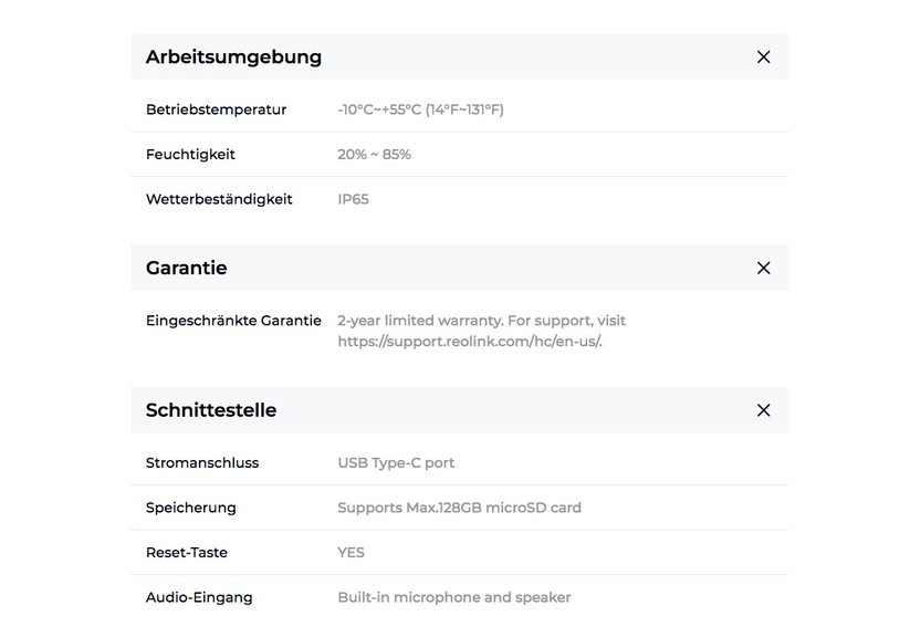 Reolink Argus 3 Ultra: Technische Daten