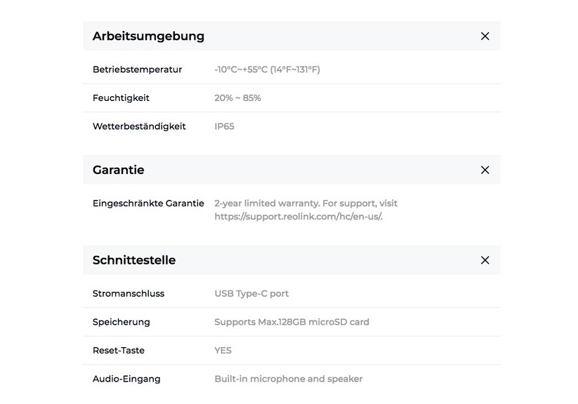 Reolink Argus 3 Ultra: Technische Daten