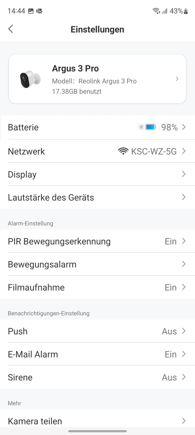Reolink Argus 3 Pro: App