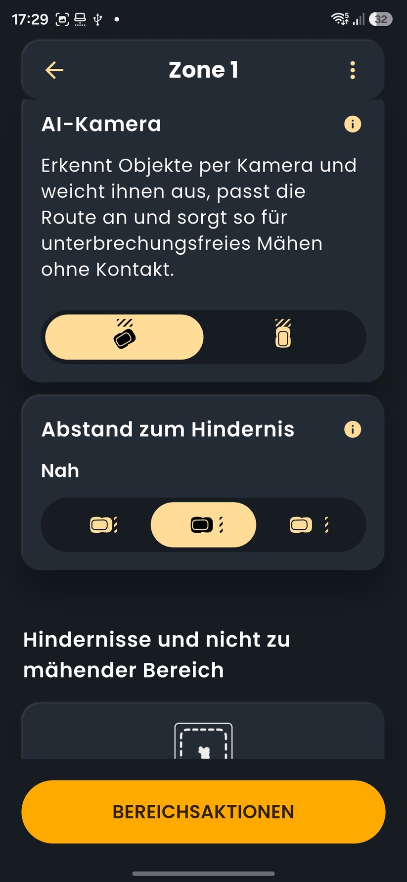 Der Funktionsumfang der App ist recht groß. Der A 6v verwaltet bis zu zehn Mähbereiche, zusätzlich sind bis zu 50 Sperrzonen vorgesehen. In der App lassen sich virtuelle Grenzen, Transferwege und Ausschlussbereiche anlegen.