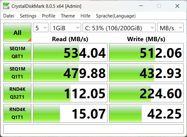 Blackview Acebook 6 – Speicherbenchmark Crystaldiskmark