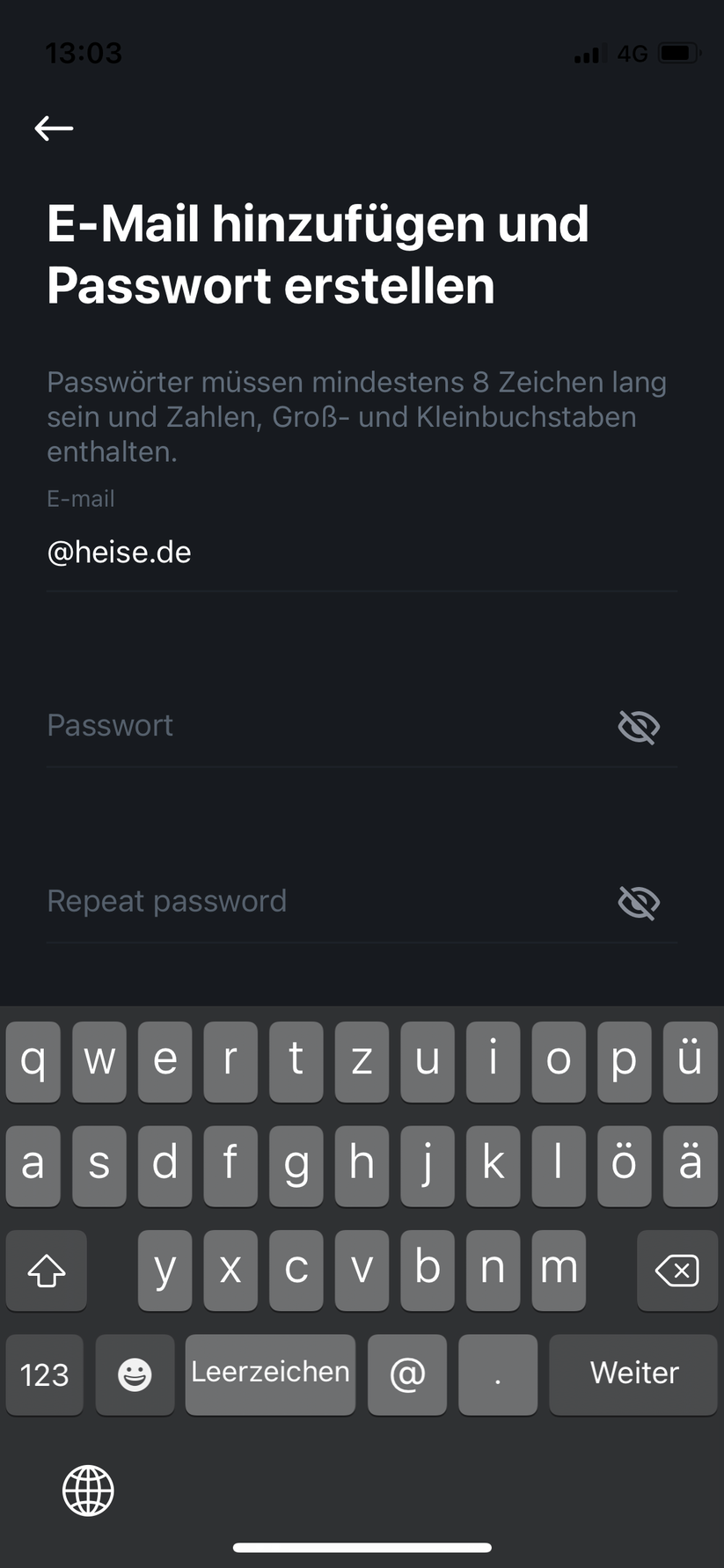 Wer sich dennoch dazu entschließt, braucht E-Mail-Adresse und Passwort