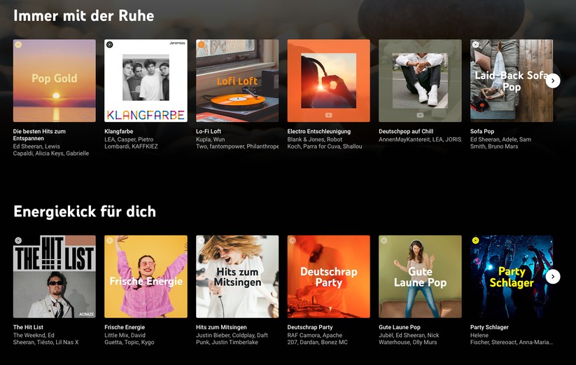 Neben Alben von einzelnen Künstlern bietet Youtube Music unzählige Playlists für Sport, Entspannung & Co.