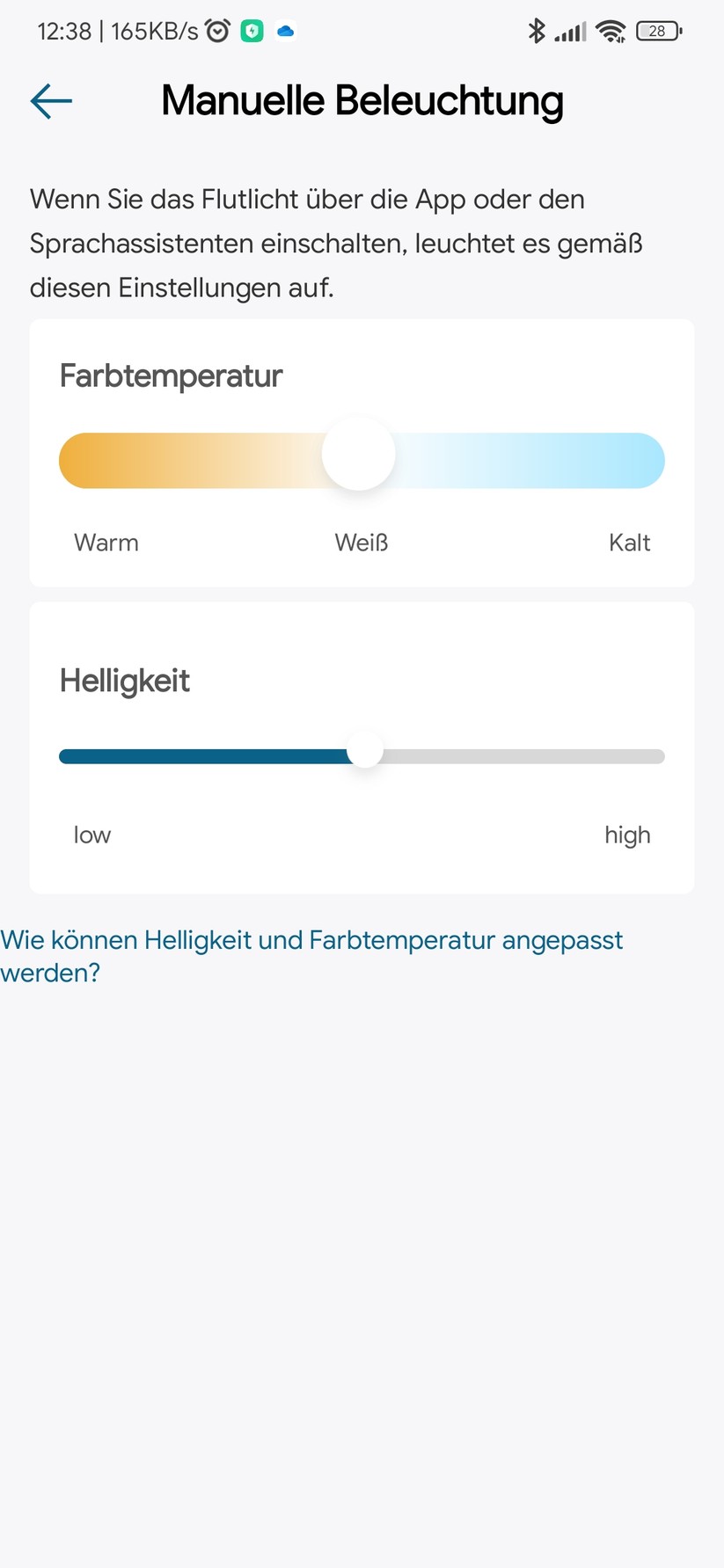 Eufy Floodlight Cam 2 Pro: Einstellung der Beleuchtung.