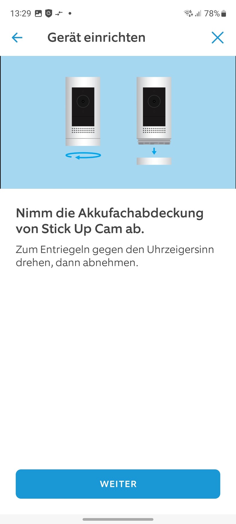 Ring Stick Up Cam Pro Akku: Die Einrichtung ist einfach und bietet viele Erläuterungen zur Kamera. Vorbildlich.