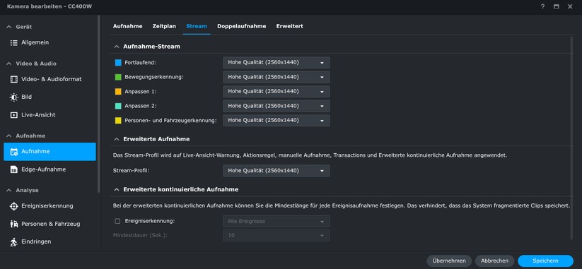Synology CC400W: Die KI-Überwachungskamera bietet zahlreiche Einstellungsmöglichkeiten. Dazu zählen neben der typischen Erkennung von Personen und Fahrzeugen auch die Möglichkeit, diese zählen zu lassen. Die Bildqualität tagsüber geht in Ordnung. Dank HDR bietet sie ein ausgewogenes Bild. Bilder bei Dunkelheit sind aber nur mittelnäßig.
