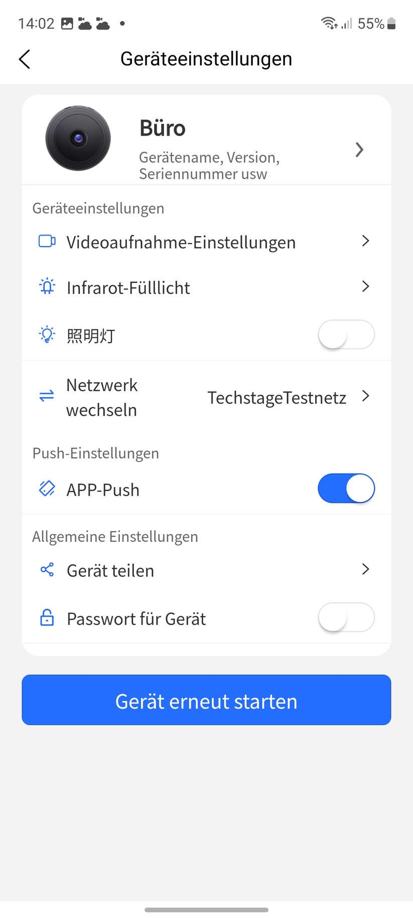 PTZ-Kamera für Lampenfassung E27: App