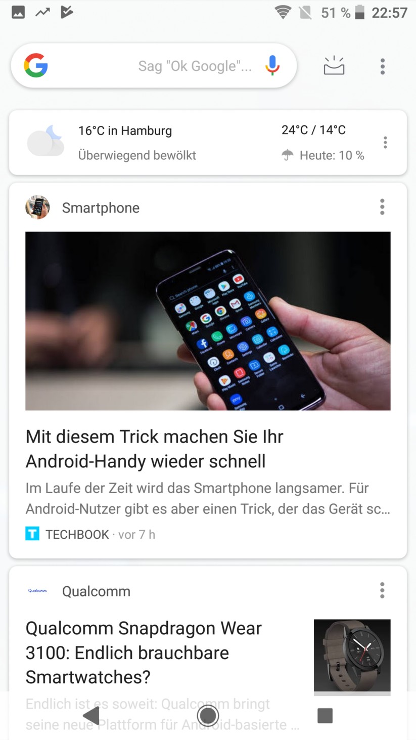 Google Now auf dem Sony Xperia XZ2 Premium