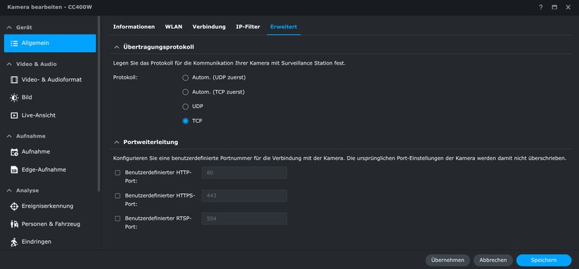 Synology CC400W: Die KI-Überwachungskamera bietet zahlreiche Einstellungsmöglichkeiten. Dazu zählen neben der typischen Erkennung von Personen und Fahrzeugen auch die Möglichkeit, diese zählen zu lassen. Die Bildqualität tagsüber geht in Ordnung. Dank HDR bietet sie ein ausgewogenes Bild. Bilder bei Dunkelheit sind aber nur mittelnäßig.