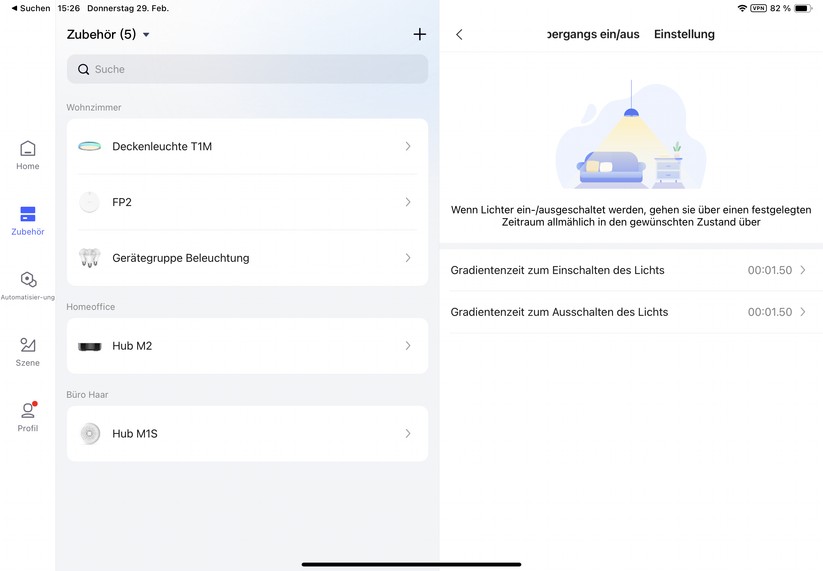 Aqara Deckenleuchte T1M: Einstellungen der Aqara-App