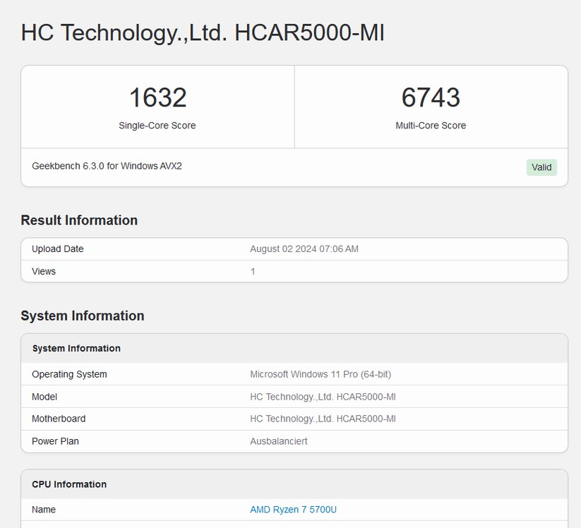 Mini-PC Aoostar God57: Geekbench 6