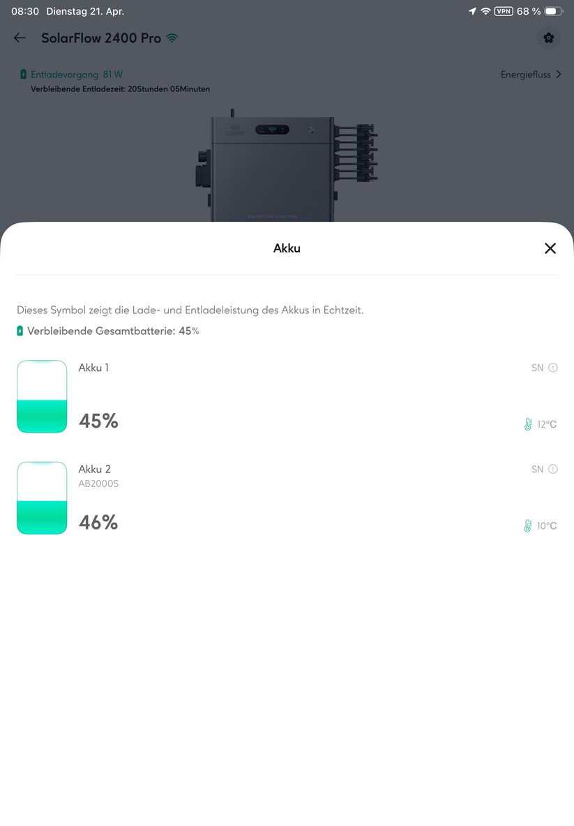 Zendure-App: Weitere Einstellungen