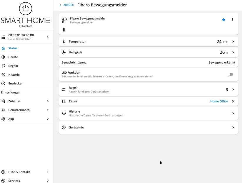 Über smarthomebyhornbach.com können Anwender ihr Smart Home bequem vom Desktop aus verwalten. Die Web-Oberfläche bietet die gleichen Funktionen wie die App.