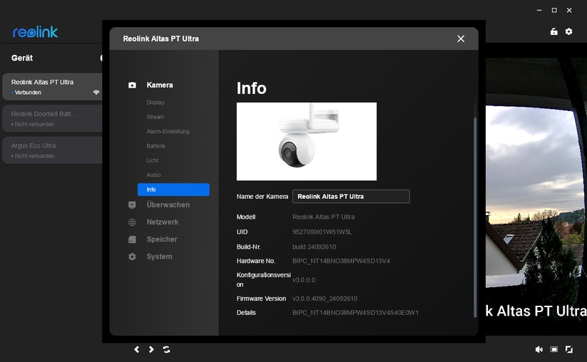 Desktop-Anwendung für Reolink Altas PT Ultra: PTZ-Überwachungskamera mit 4K, Wi-Fi 6, Akku, farbiger Nachtsicht und kontinuierlicher Aufnahme