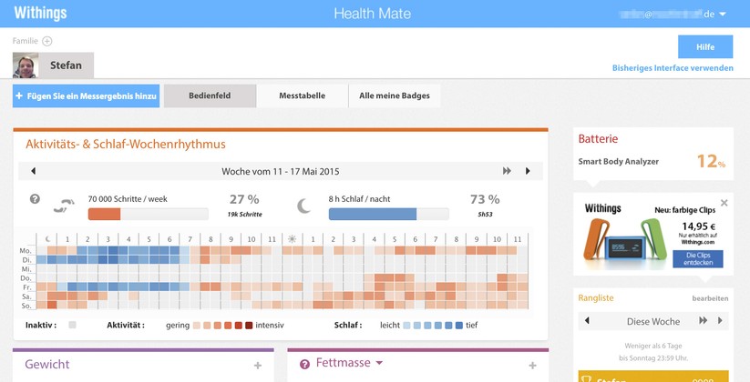 Geschlafen, gelaufen, gefaulenzt: Das neue Webinterface stellt übersichtlich dar, wie aktiv man seine Zeit verbracht hat.