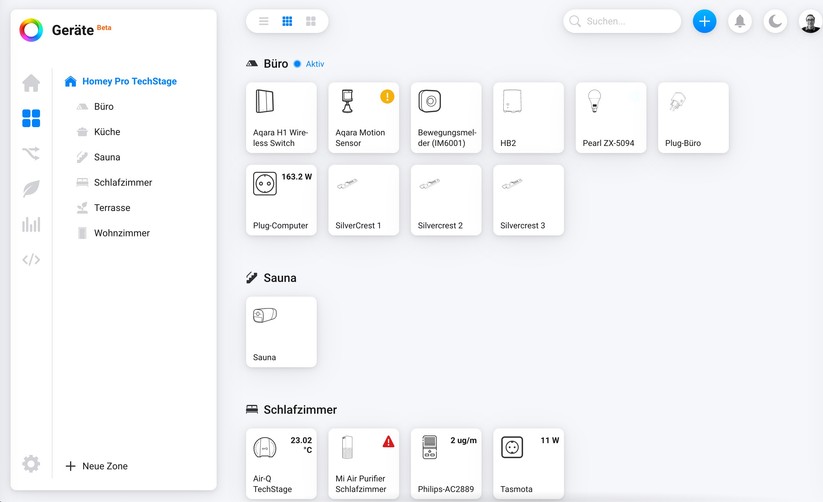 Schön übersichtlich: Homey Pro mit der Desktop-App