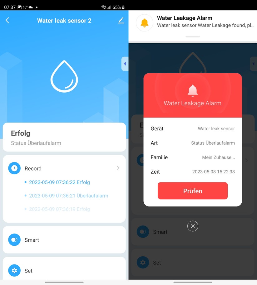Auch der günstige Wassersensor für die Tuya-Plattform funktioniert im Test einwandfrei.