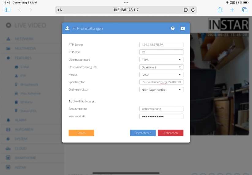 Instar IN-8401: Zugriff über Browser mit moderner und übersichtlicher Web-UI