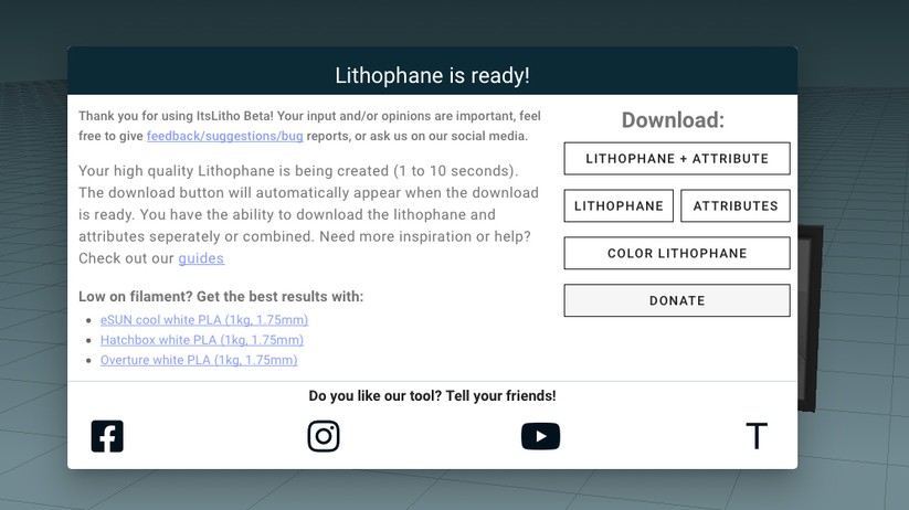 Wenige Sekunden nach dem Klick auf das Download-Symbol (rechts unten im Hauptfenster) erscheint dieses Fenster und wir können die fertige Datei herunterladen.