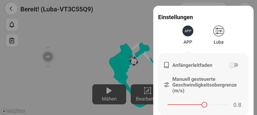 App des Mammotion Luba AWD 3000