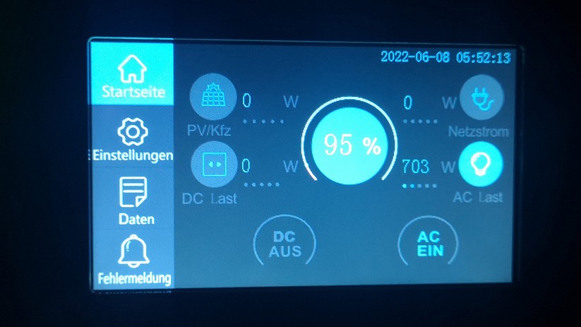 Das Statusdisplay mit Touchfunktion.
