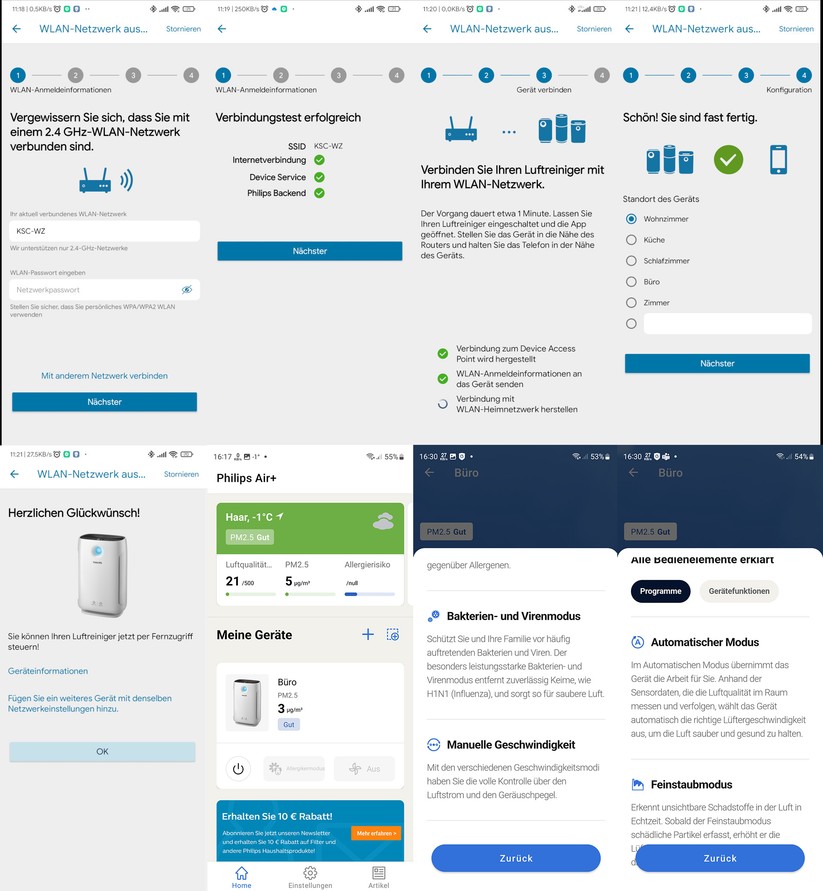 Philips AC2889/10: Inbetriebnahme mit App und Einstellungen