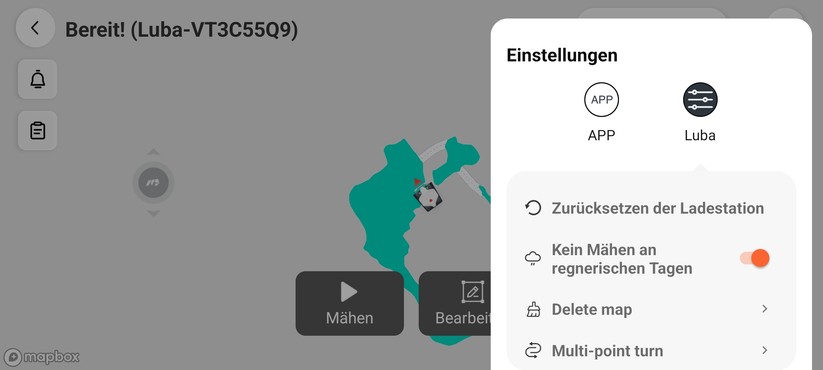 App des Mammotion Luba AWD 3000