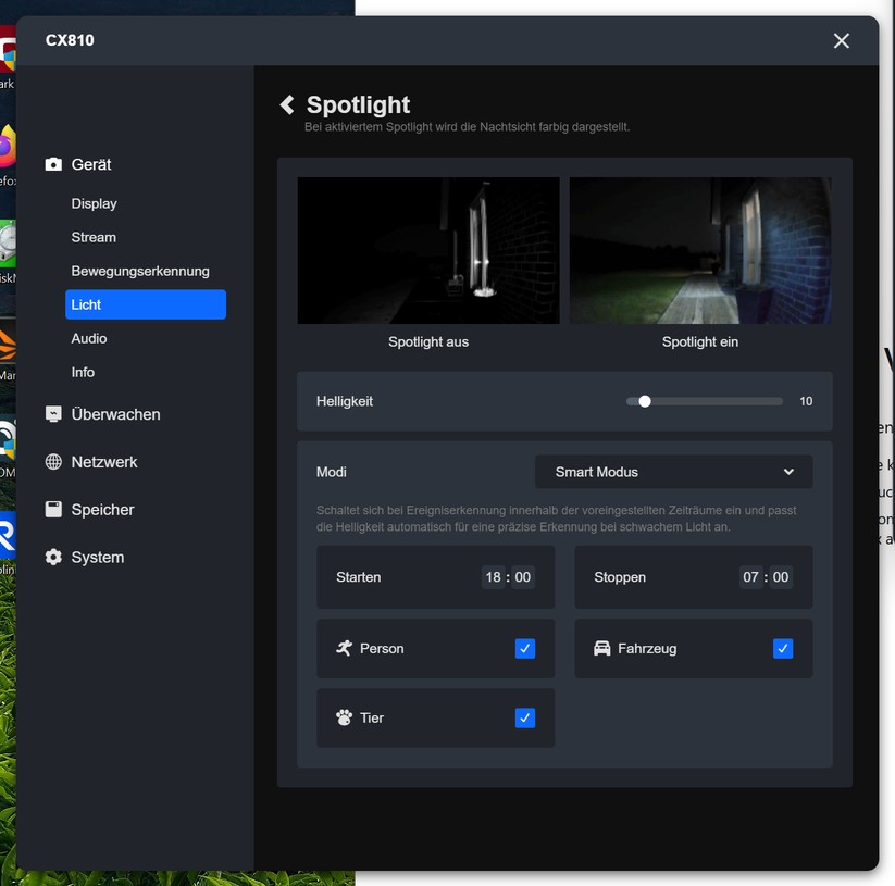 Reolink CX810: Einstellungen und Testaufnahmen