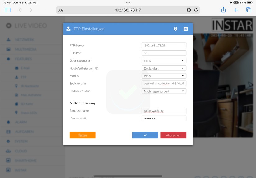 Instar IN-8401: Zugriff über Browser mit moderner und übersichtlicher Web-UI