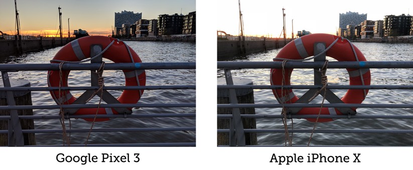 Vergleich zwischen dem Google Pixel 3 und Apple iPhone X