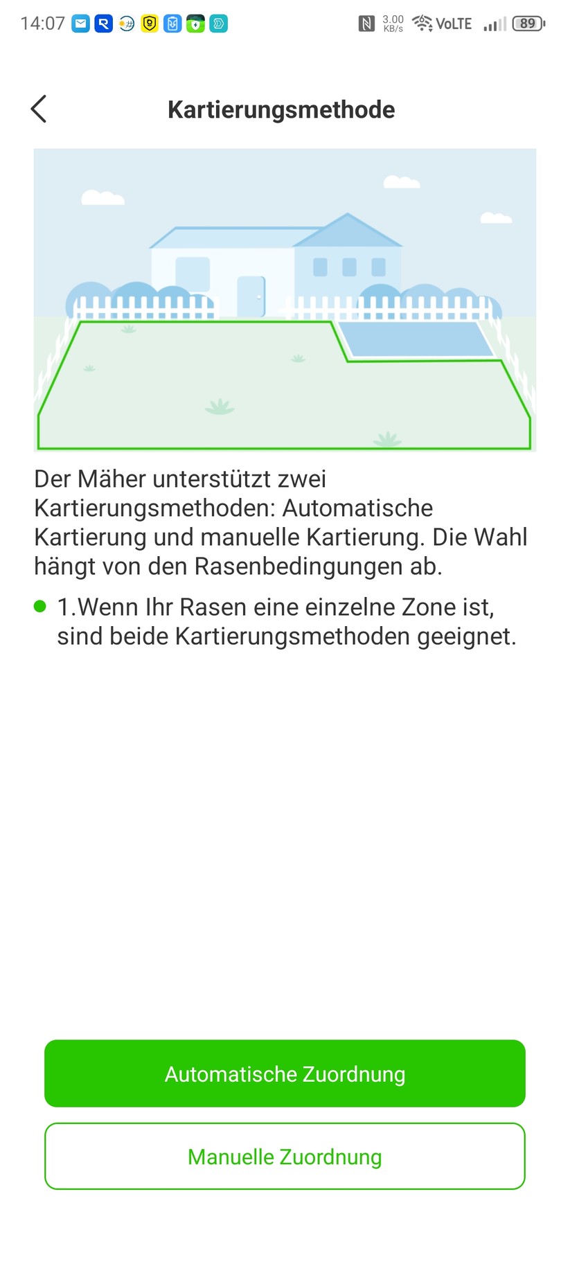 Im zweiten Test-Garten, der von festen Begrenzungen und einer Terrasse mit Steinplatten umgeben ist, funktioniert das Auto-Mapping einwandfrei.