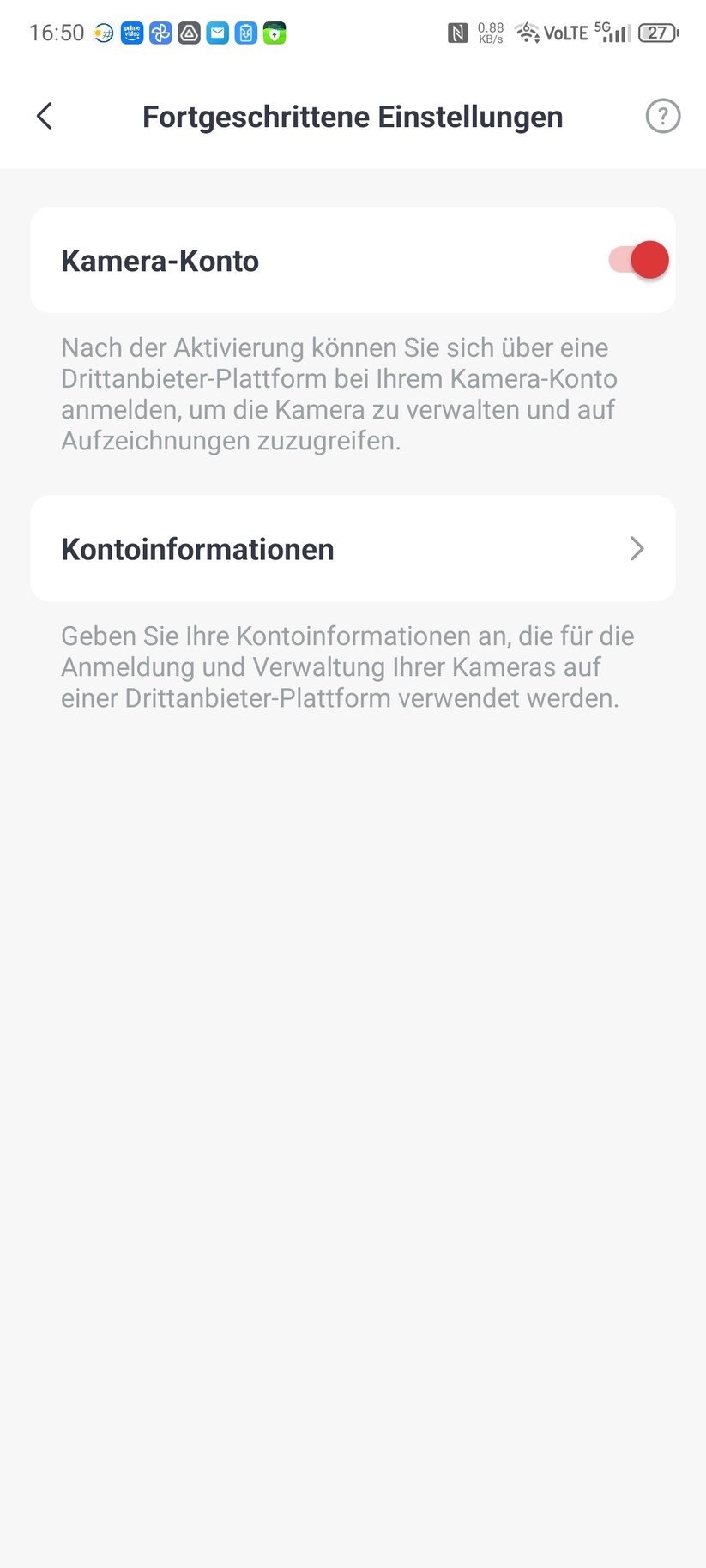 Damit die Einbindung des Videostreams in andere Systeme wie Home Assistant funktioniert, muss zuvor ein Kamera-Konto angelegt werden. Damit wird der RTSP-Stream aktiviert. 