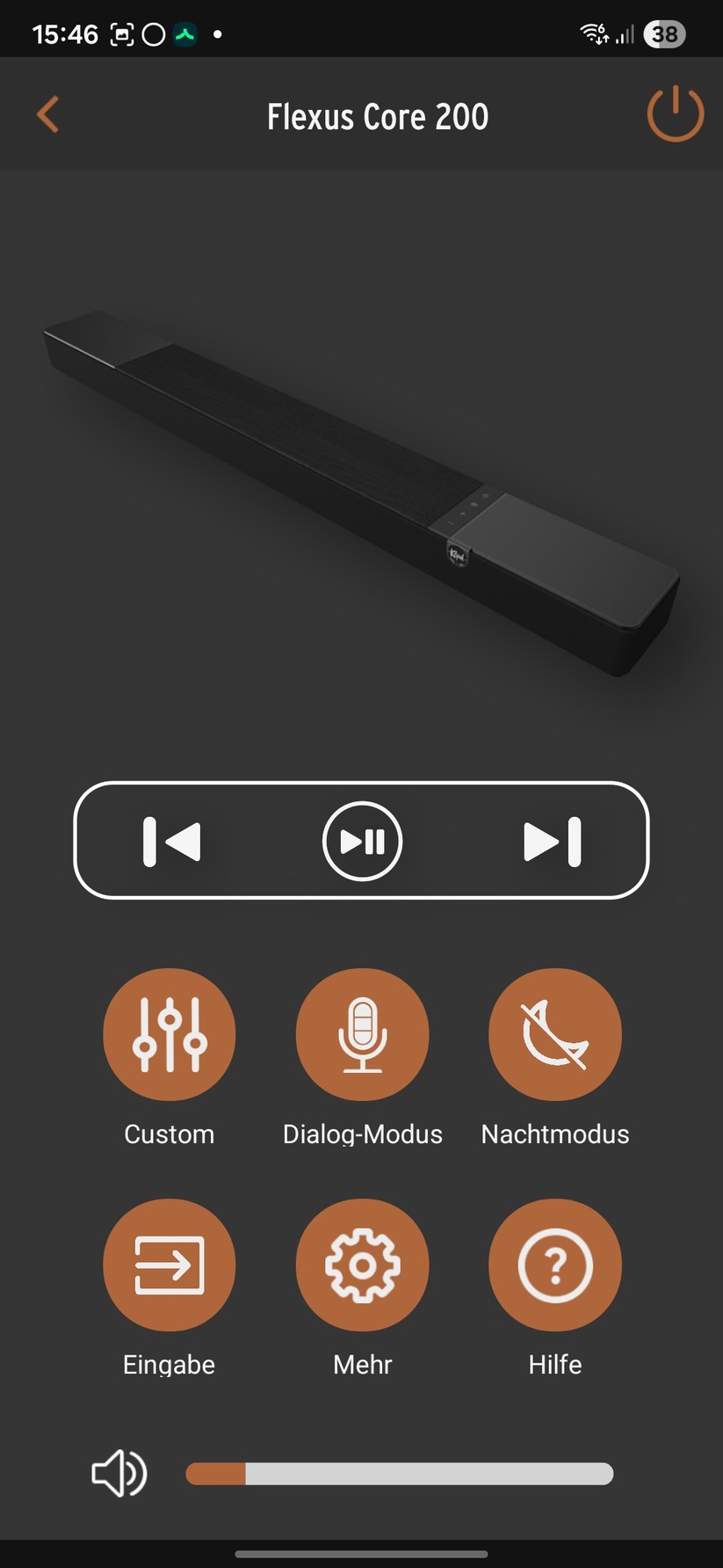 Die Klipsch Connect Plus-App verbindet sich per Bluetooth mit der Soundbar und ermöglicht Zugriff auf Funktionen wie Klangmodi, Pegel, Dialog-Anhebung sowie einen einfachen Equalizer.