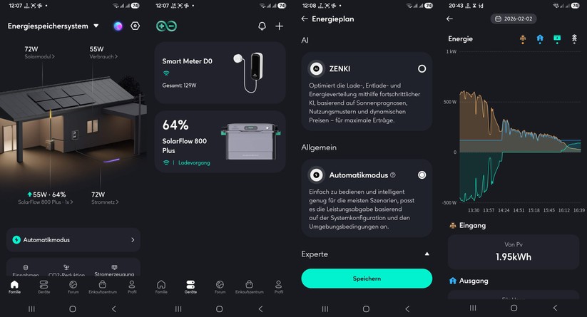 Die Zendure-App erlaubt eine einfache Inbetriebnahme und Steuerung. Außerdem liefert sie aussagekräftige Statistiken zum Betriebsgeschehen.