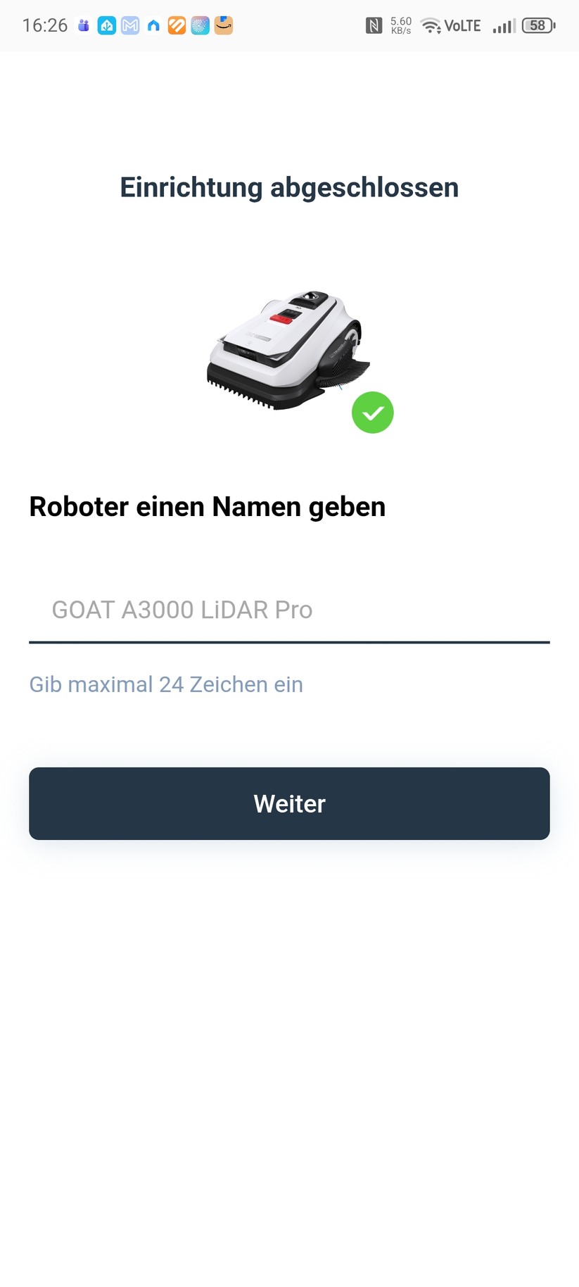Ecovacs-App: Die Einrichtung des Goat A3000 LiDAR Pro ist schnell abgeschlossen.
