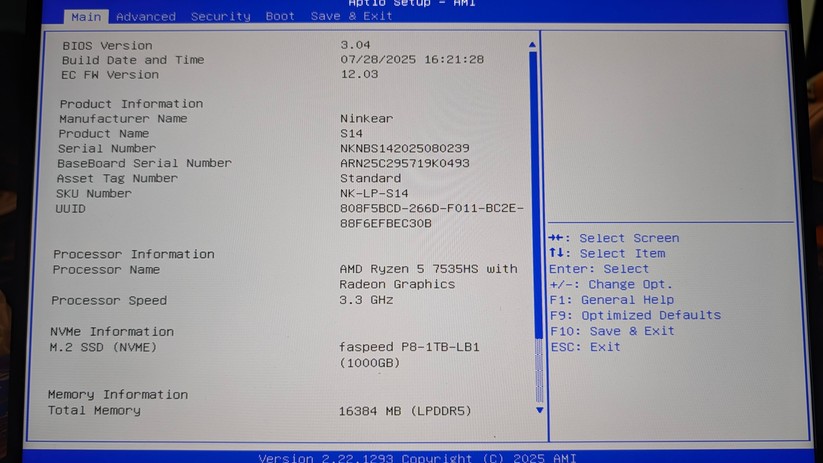 Ninkear S14 – BIOS